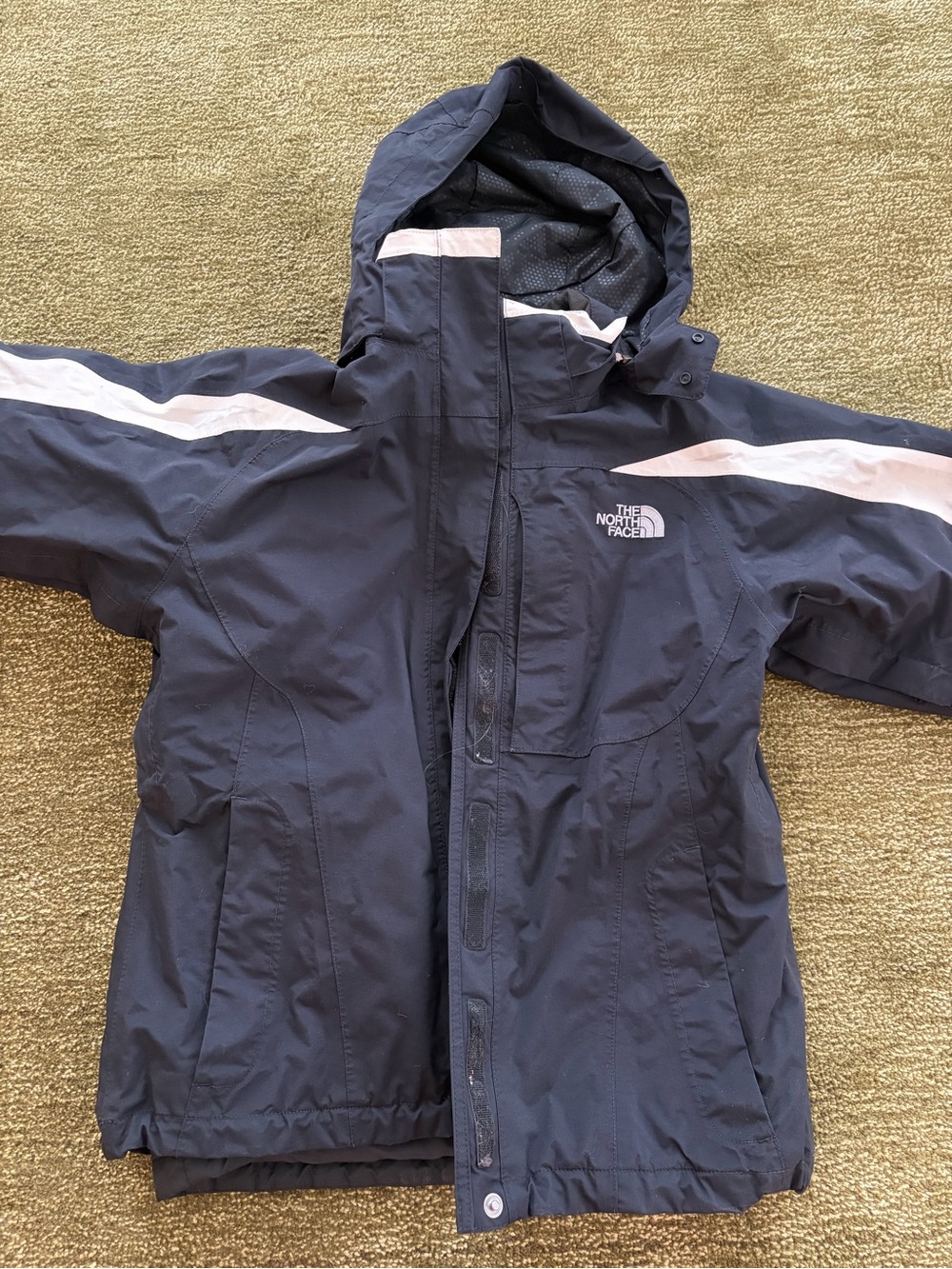 North Face black Ski snow Jacket with White Stripes - double layered - small